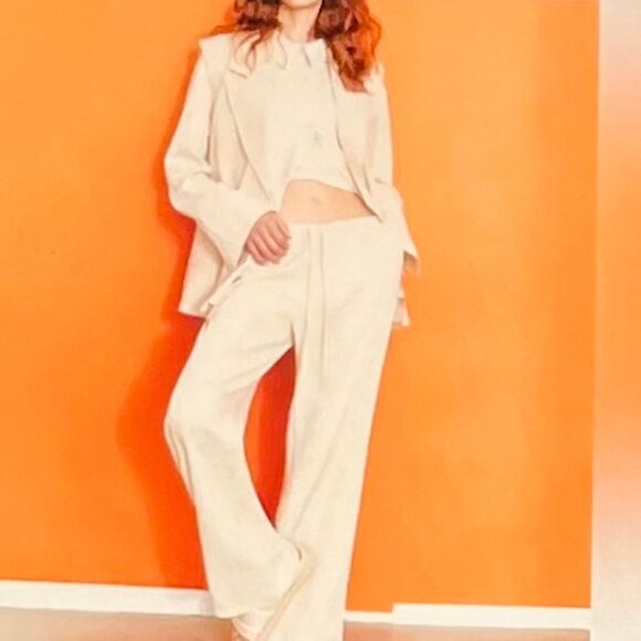 H&M Linen Blend Pull-on, High-rise, Cropped Pants in Cream (XL) New with Tag - Picture 1 of 10